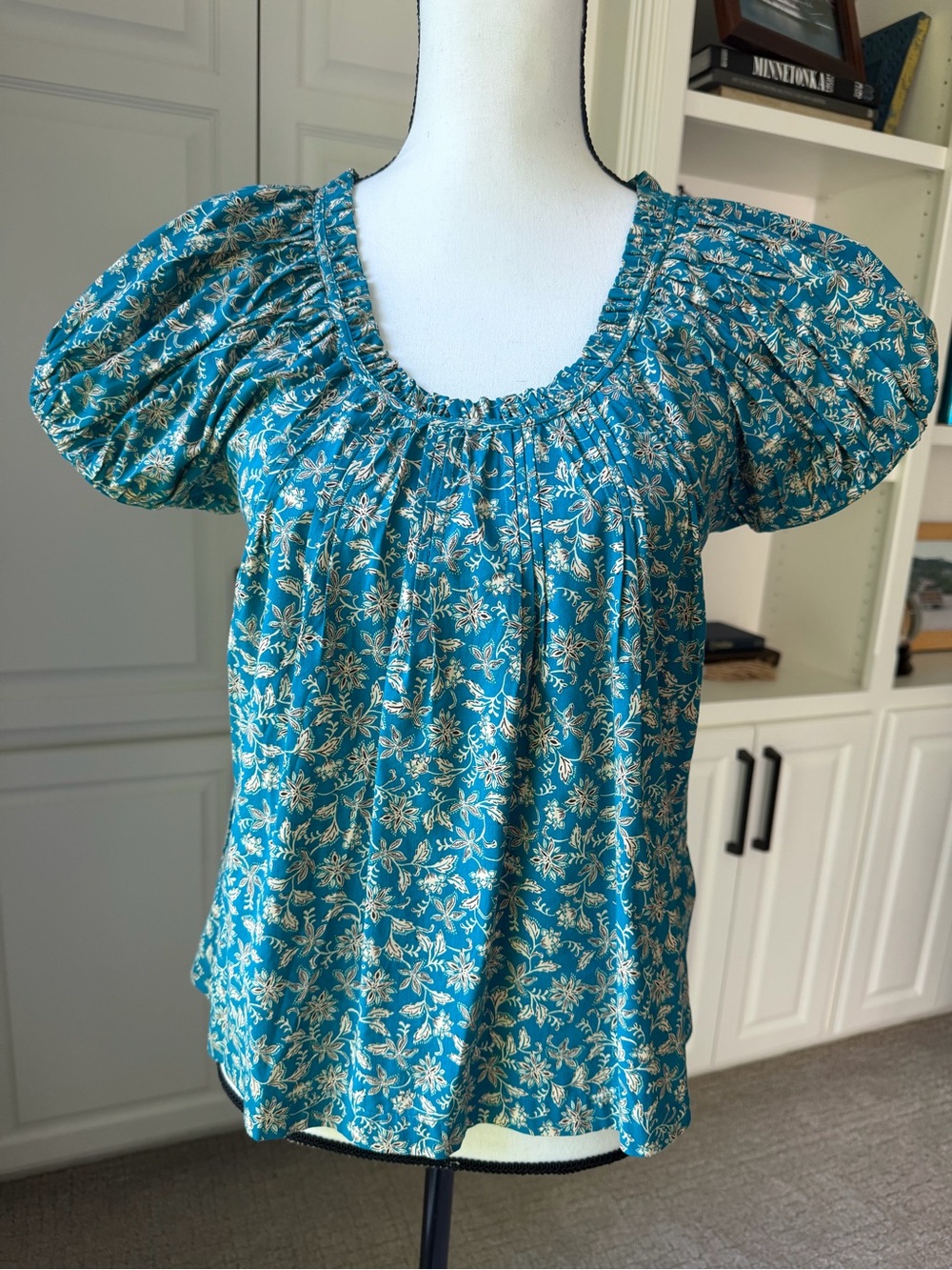 NWT Madewell Teal Floral Puff-Sleeve Blouse